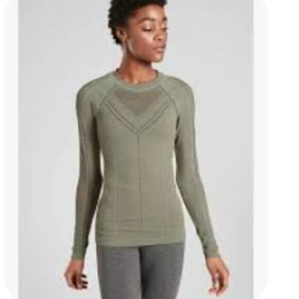 Athleta Oxygen Long Sleeve Top Olive Green Sz X-Small